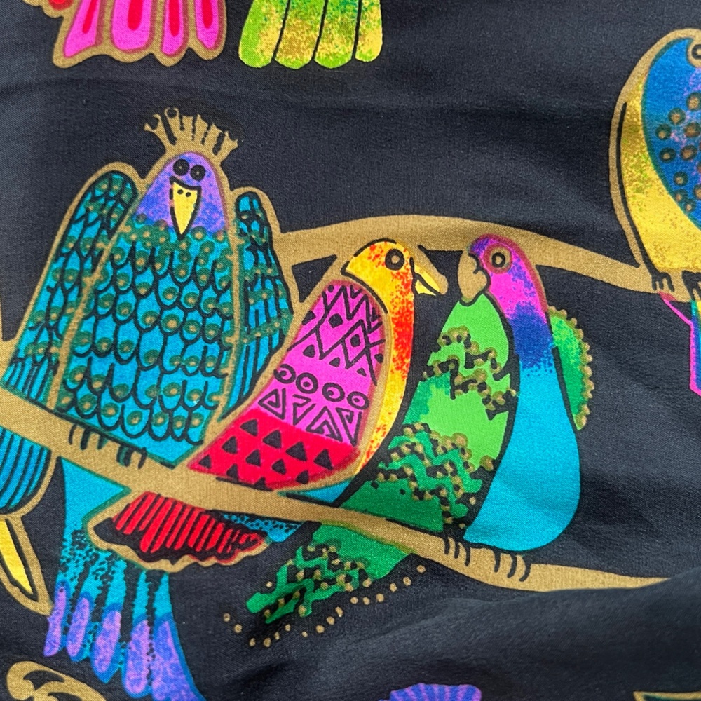 Vintage Scarf Laurel Burch Colorful Birds 11" x 52" Signed - Picture 5 of 7